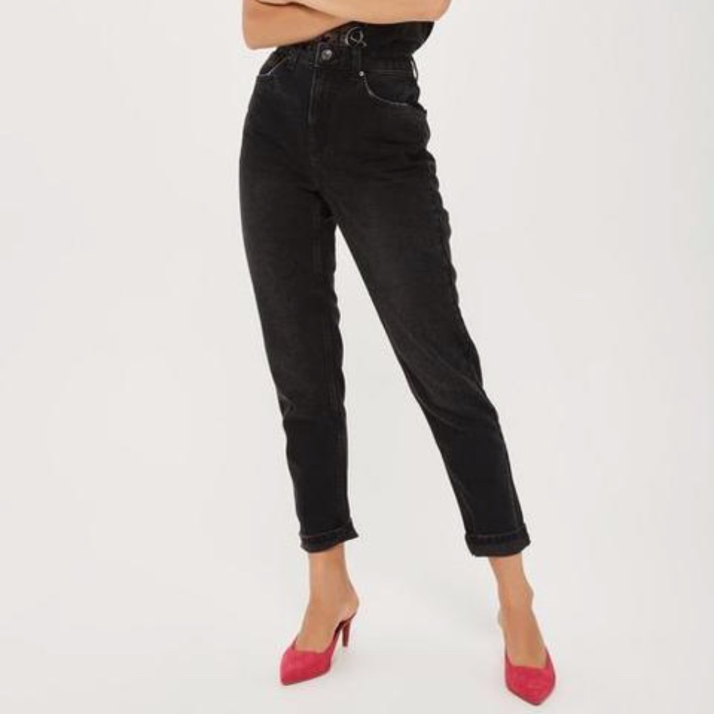 TopShop Black Moto Mom Ripped Jeans